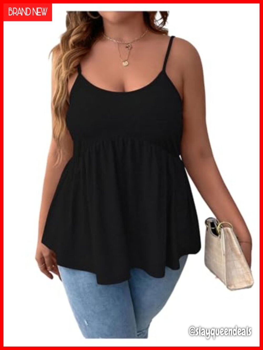 Plus Size Peplum Cami Top Spaghetti Strap Ruffle Hem Babydoll Tank Top